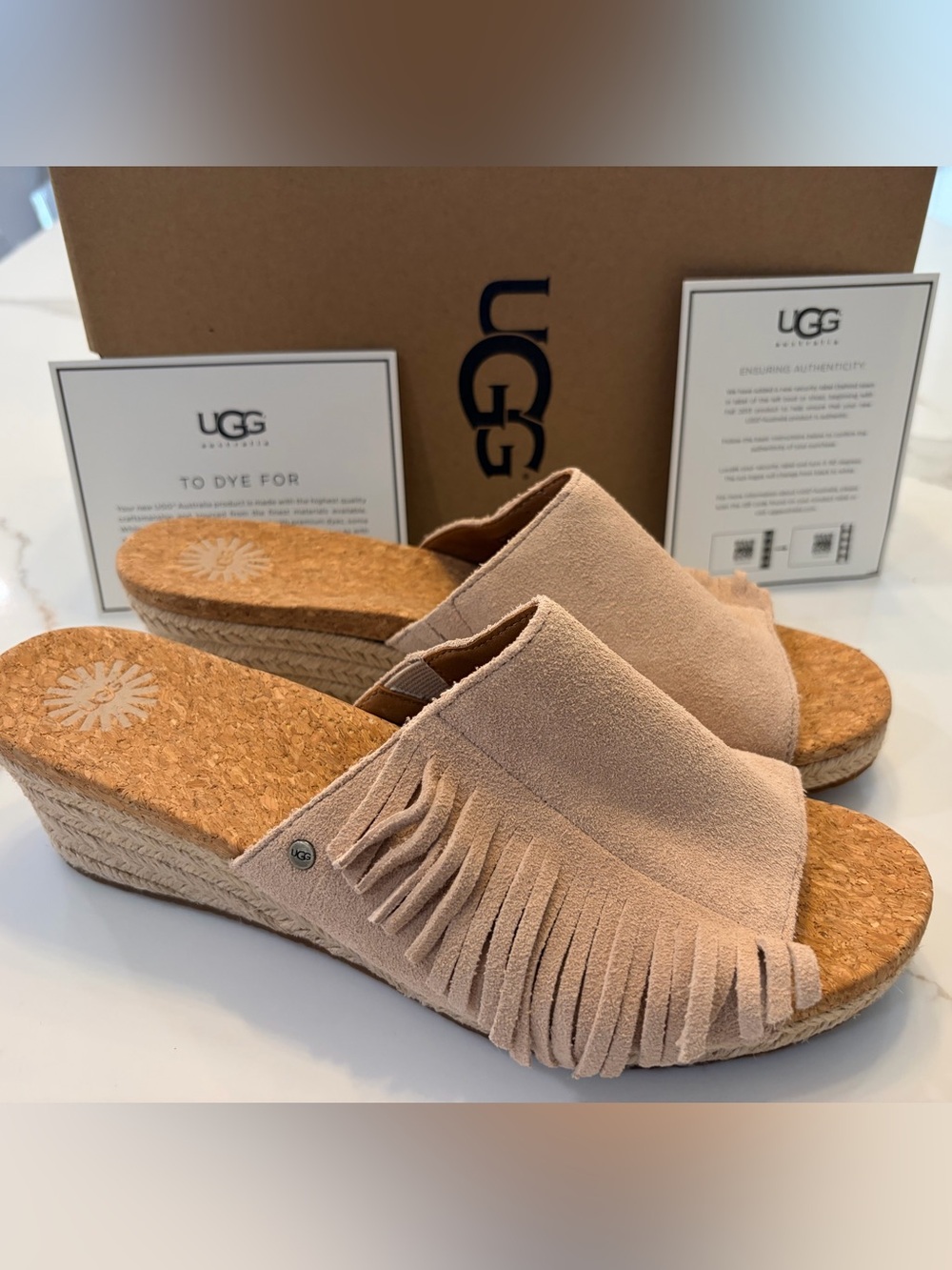 UGG NEW Women's Suede Fringe Espadrille Mules